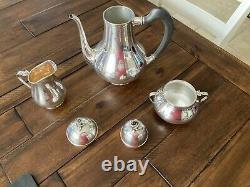 Heavy Tiffany & Co Rose 5-pc Sterling Silver Tea Set And Sterling Tiffany Tray