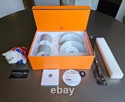 Hermes Art Deco Silver / Gray Mosaic Tea Set 2 x Cups+Saucers, Boxing, Complete