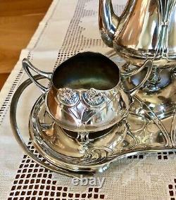 Important WMF Art Nouveau Silver Tea Set Four Pieces c1900