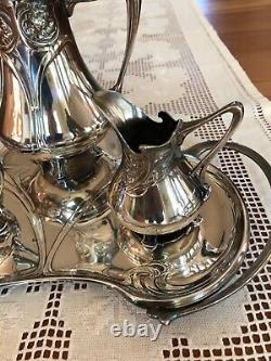 Important WMF Art Nouveau Silver Tea Set Four Pieces c1900