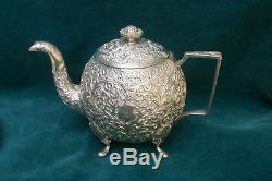 Indian 4 Pcs. Sterling Silver Repousse Tea Set MAGNIFICENT