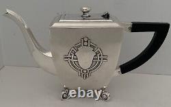 Indian Art Deco Gorgeous Sterling Silver Hand Chased Coffee Tea Set Bombay India