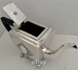 Indian Art Deco Gorgeous Sterling Silver Hand Chased Coffee Tea Set Bombay India