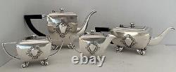 Indian Art Deco Gorgeous Sterling Silver Hand Chased Coffee Tea Set Bombay India