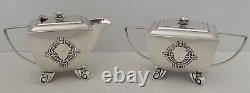 Indian Art Deco Gorgeous Sterling Silver Hand Chased Coffee Tea Set Bombay India