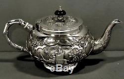 Indian Silver Tea Set c1890 HAND DECORATED HUNT & FARM SCENES