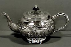 Indian Silver Tea Set c1890 HAND DECORATED HUNT & FARM SCENES