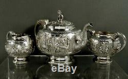 Indian Sterling Tea Set c1890 Signed Procession at Puri