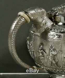 Indian Sterling Tea Set c1890 Signed Procession at Puri