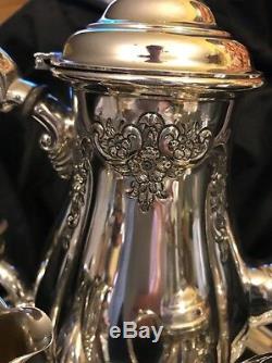 International Prelude Sterling Silver Coffee Tea Set Hand Chased 366C Antique