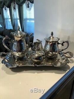 International Silver Plated 5 Piece Tea/Coffee Set withBlack Accents BEAUTIFUL