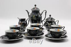JL Il Menau Graf Von Henneberg 15 Piece Black and Silver Demitasse Tea Set