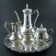 James W Tufts #1802 Antique Quad Silver 3pc Coffee Tea Set + Tray Dated 1895
