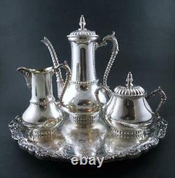 James W TUFTS #1802 Antique QUAD silver 3pc COFFEE tea Set + Tray Dated 1895