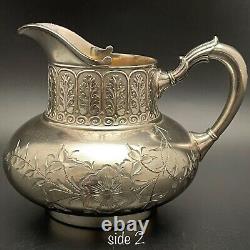 James W. Tufts Quadruple Silver Plate #1948 4pc Floral Etched Tea Set c1880s USA