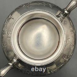 James W. Tufts Quadruple Silver Plate #1948 4pc Floral Etched Tea Set c1880s USA