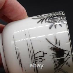 Japan Kutani Hand Painted Tea Set Lithopane Geisha Girl White Silver 15 PC