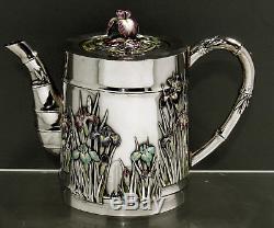 Japanese Sterling Silver & Cloisonne Enamel Tea Set c1890 SIGNED