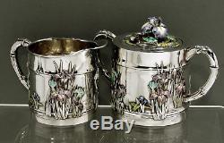 Japanese Sterling Silver & Cloisonne Enamel Tea Set c1890 SIGNED