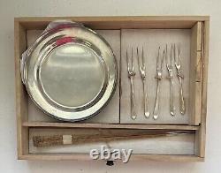 Japanese Vintage Serving Set Silver Tea Ceremony Desert Forks Bowl Plates Box gy