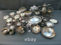 Job lot of vintage silver plated items tray teaset tureen goblets bowls etc