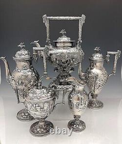 KIRK LANDSCAPE Sterling Tea Coffee Set Ram's Heads 169 oz