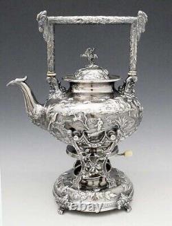 KIRK LANDSCAPE Sterling Tea Coffee Set Ram's Heads 169 oz