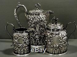 Kirk Silver Tea Set c1880 HAND DECORATED 916. PURE