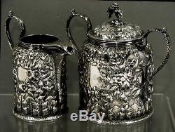 Kirk Silver Tea Set c1880 HAND DECORATED 916. PURE