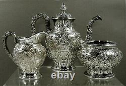 Kirk Sterling Silver Tea Set c1905 HAND DECORATED