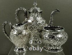 Kirk Sterling Silver Tea Set c1905 HAND DECORATED