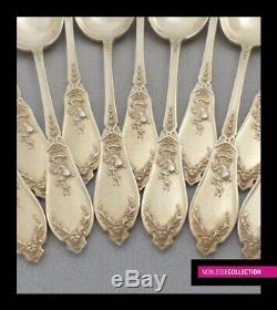 LAPPARRA ANTIQUE 1900s FRENCH STERLING SILVER/VERMEIL COFFEE/TEA SPOONS SET 12pc