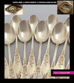 LAPPARRA ANTIQUE 1900s FRENCH STERLING SILVER/VERMEIL COFFEE/TEA SPOONS SET 12pc