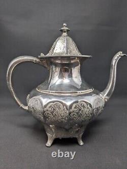 LOVELY CINQUEFOIL! 4pc Repousse Tea Set EUREKA Silverplate FLORAL Etching Teapot