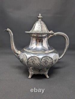 LOVELY CINQUEFOIL! 4pc Repousse Tea Set EUREKA Silverplate FLORAL Etching Teapot