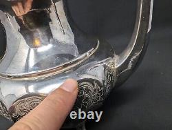 LOVELY CINQUEFOIL! 4pc Repousse Tea Set EUREKA Silverplate FLORAL Etching Teapot