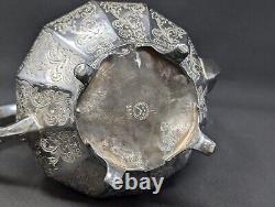 LOVELY CINQUEFOIL! 4pc Repousse Tea Set EUREKA Silverplate FLORAL Etching Teapot