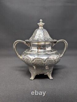 LOVELY CINQUEFOIL! 4pc Repousse Tea Set EUREKA Silverplate FLORAL Etching Teapot