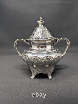 LOVELY CINQUEFOIL! 4pc Repousse Tea Set EUREKA Silverplate FLORAL Etching Teapot