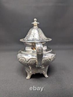 LOVELY CINQUEFOIL! 4pc Repousse Tea Set EUREKA Silverplate FLORAL Etching Teapot