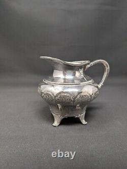 LOVELY CINQUEFOIL! 4pc Repousse Tea Set EUREKA Silverplate FLORAL Etching Teapot