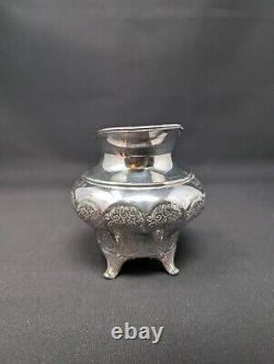 LOVELY CINQUEFOIL! 4pc Repousse Tea Set EUREKA Silverplate FLORAL Etching Teapot