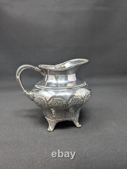 LOVELY CINQUEFOIL! 4pc Repousse Tea Set EUREKA Silverplate FLORAL Etching Teapot