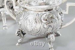 LOVELY LARGE GERMAN SOLID SILVER DECORATIVE TEASET & TRAY, C1900 1779g / 62.75oz