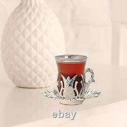 LaModaHome Silver Tea Set of 6 Includes 6 Glasses, 6 Saucers Holders VIP Spe