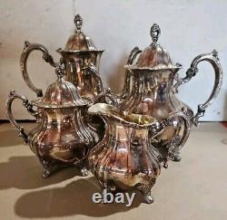 Lancaster Rose Coffee & Tea set by Poole 400 E. P. C. A. Silver Plate 4 Pc