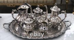 Lancaster Rose by Poole Silver Co Silverplate Coffee Tea Serving 7 Pieces Set