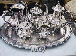 Lancaster Rose by Poole Silver Co Silverplate Coffee Tea Serving 7 Pieces Set