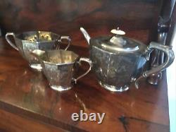 Large Antique Silver Plate Three Piece Tea-set, Thomas Otley Sheffield. Epbm