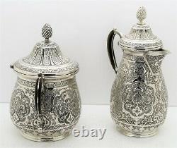 Large PERSIAN ISLAMIC solid silver TEA & COFFEE SET. Birds of Paradise 2,571 gm